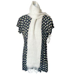 Vintage Hansen Cream Knitted Scarf With Fringe Ends 59”x6.25” Acrylic Blend OS